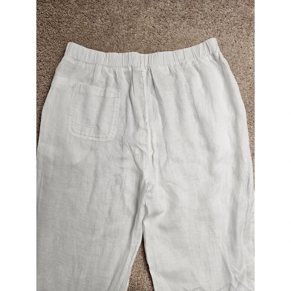 Quince 100% European Linen Pants White Wide Leg Elastic Waist Large NEW